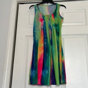 Tie Dye Print Dress, Sleeveless Crew Neck Casual Every Day Dress